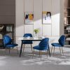 Modern Dining Chair Set of 2, Woven Velvet Upholstered Side Chairs with Barrel Backrest and Gold Metal Legs, Accent Chairs for Living Room Bedroom,Blu