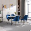 Modern Dining Chair Set of 2, Woven Velvet Upholstered Side Chairs with Barrel Backrest and Gold Metal Legs, Accent Chairs for Living Room Bedroom,Blu