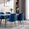 Modern Dining Chair Set of 2, Woven Velvet Upholstered Side Chairs with Barrel Backrest and Gold Metal Legs, Accent Chairs for Living Room Bedroom,Blu
