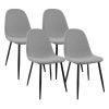 Dining Chairs Set of 4, Modern Accent Chairs with Linen Fabric Upholstered Seat, Spoon Shape Kitchen Chair with Black Metal Legs Dining Side Chairs fo