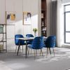 Modern Dining Chair Set of 2, Woven Velvet Upholstered Side Chairs with Barrel Backrest and Gold Metal Legs, Accent Chairs for Living Room Bedroom,Blu