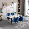 Modern Dining Chair Set of 2, Woven Velvet Upholstered Side Chairs with Barrel Backrest and Gold Metal Legs, Accent Chairs for Living Room Bedroom,Blu