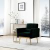 Modern Accent Chair Upholstered Reading Chair Sofa Chair with Metal Legs and Waist Pillow Side Chair for Living Room Bedroom Office (Green,Teddy Fabri
