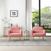 Upholstered Modern Biscuit Tufted Accent Chair Teddy Fabric Armchair with Comfy Backrest and Waist Pillow, Gold Metal Legs Sleek Plating Trim on Seat,