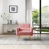 Upholstered Modern Biscuit Tufted Accent Chair Teddy Fabric Armchair with Comfy Backrest and Waist Pillow, Gold Metal Legs Sleek Plating Trim on Seat,