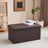 FCH 76*38*38cm Glossy With Lines PVC MDF Foldable Storage Footstool Dark Brown