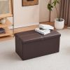 FCH 76*38*38cm Glossy With Lines PVC MDF Foldable Storage Footstool Dark Brown
