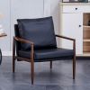 Sofa Chair.Black PU Leather Accent Arm Chair Mid Century Modern Upholstered Armchair with Imitation solid wood color Metal Frame Padded Backrest and S