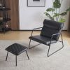 Accent Chair with Ottoman Set of 2, Accent Chair and Ottoman Set, Upholstered Armchair with Black Metal Frmae and Lattice Back, Side Chair for Bedroom
