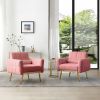 Upholstered Modern Biscuit Tufted Accent Chair Teddy Fabric Armchair with Comfy Backrest and Waist Pillow, Gold Metal Legs Sleek Plating Trim on Seat,