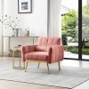 Upholstered Modern Biscuit Tufted Accent Chair Teddy Fabric Armchair with Comfy Backrest and Waist Pillow, Gold Metal Legs Sleek Plating Trim on Seat,